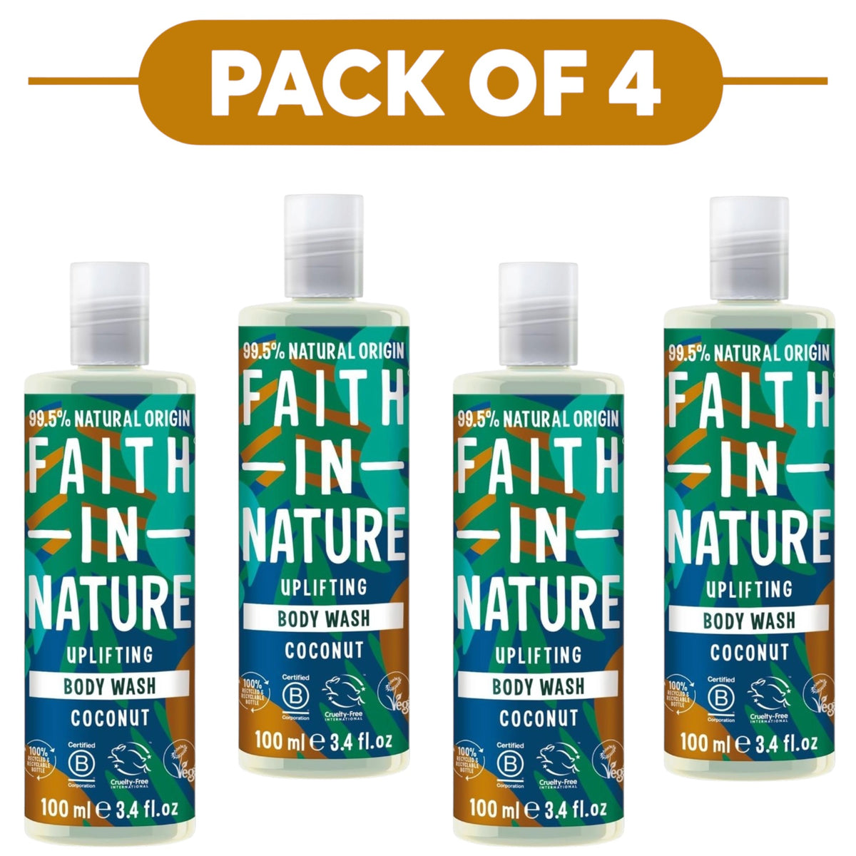 Faith In Nature Coconut Uplifting Body Wash 100ml Pack of 4