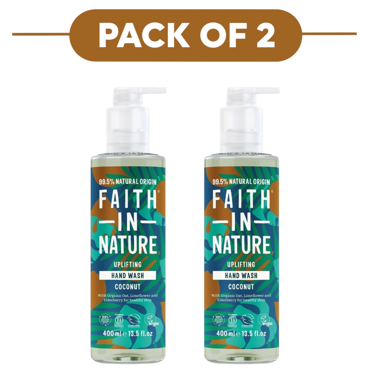 Faith In Nature Coconut Uplifting Hand Wash 400ml Pack of 2