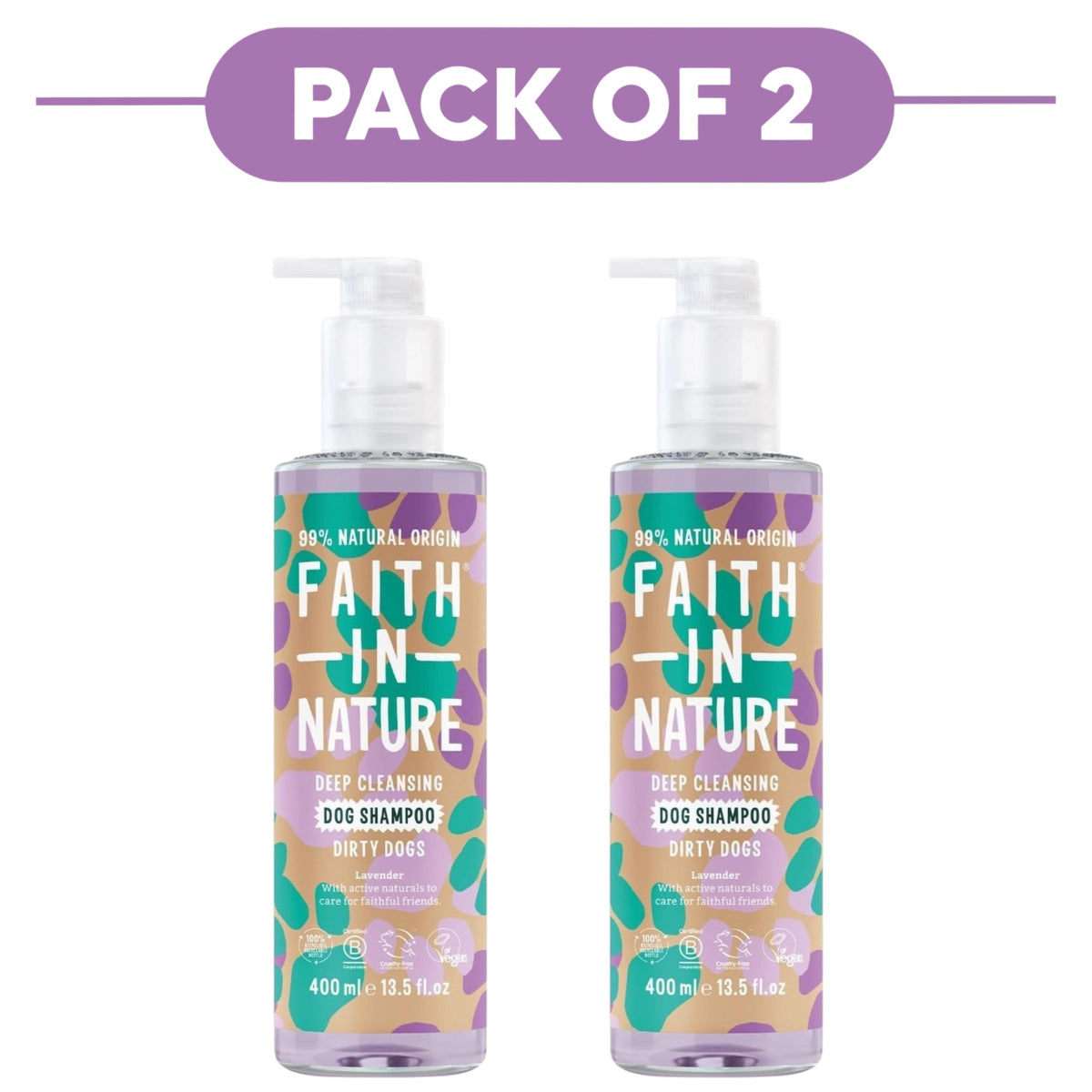 Faith In Nature Deep Cleansing Dirty Dogs Lavender Shampoo 400ml Pack of 2