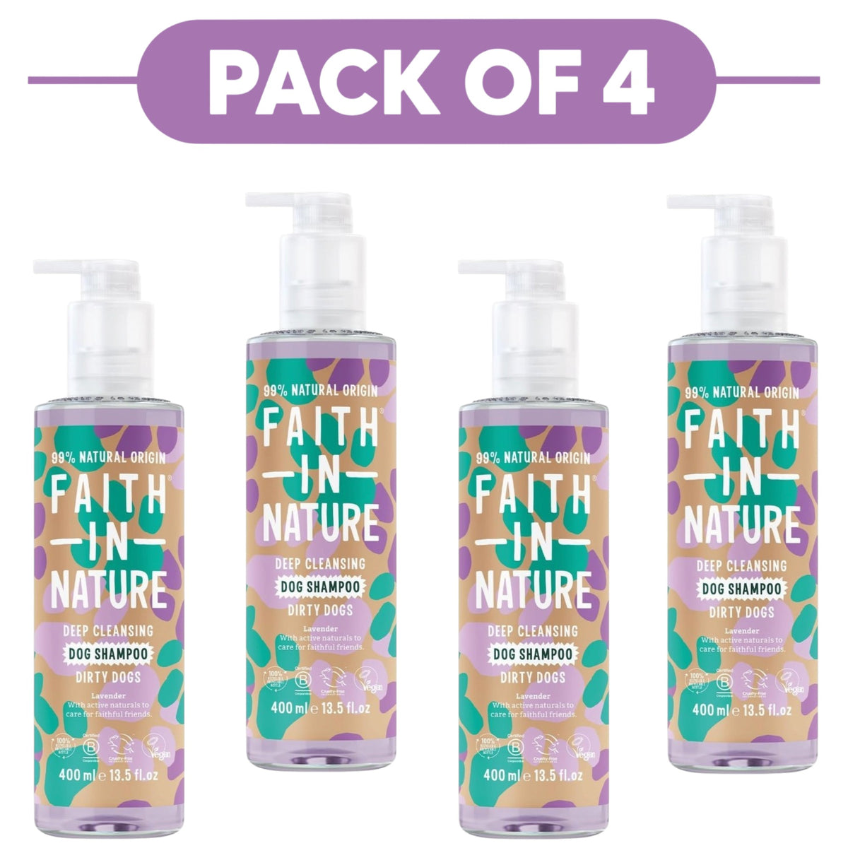 Faith In Nature Deep Cleansing Dirty Dogs Lavender Shampoo 400ml Pack of 4
