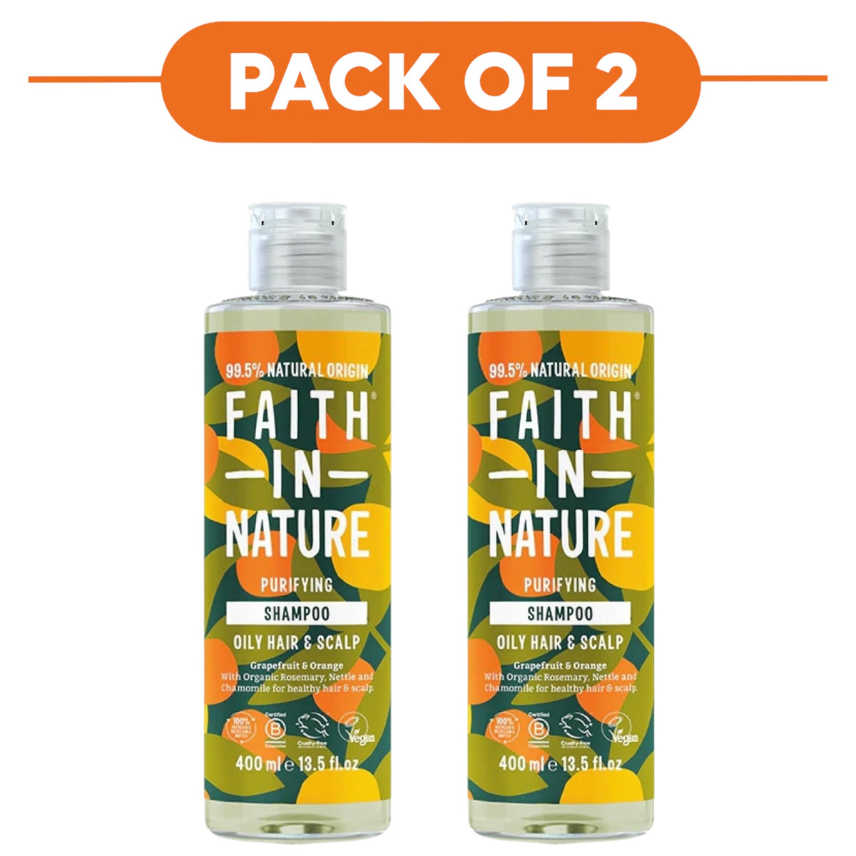 Faith In Nature Grapefruit & Orange Purifying Shampoo 400ml Pack of 2