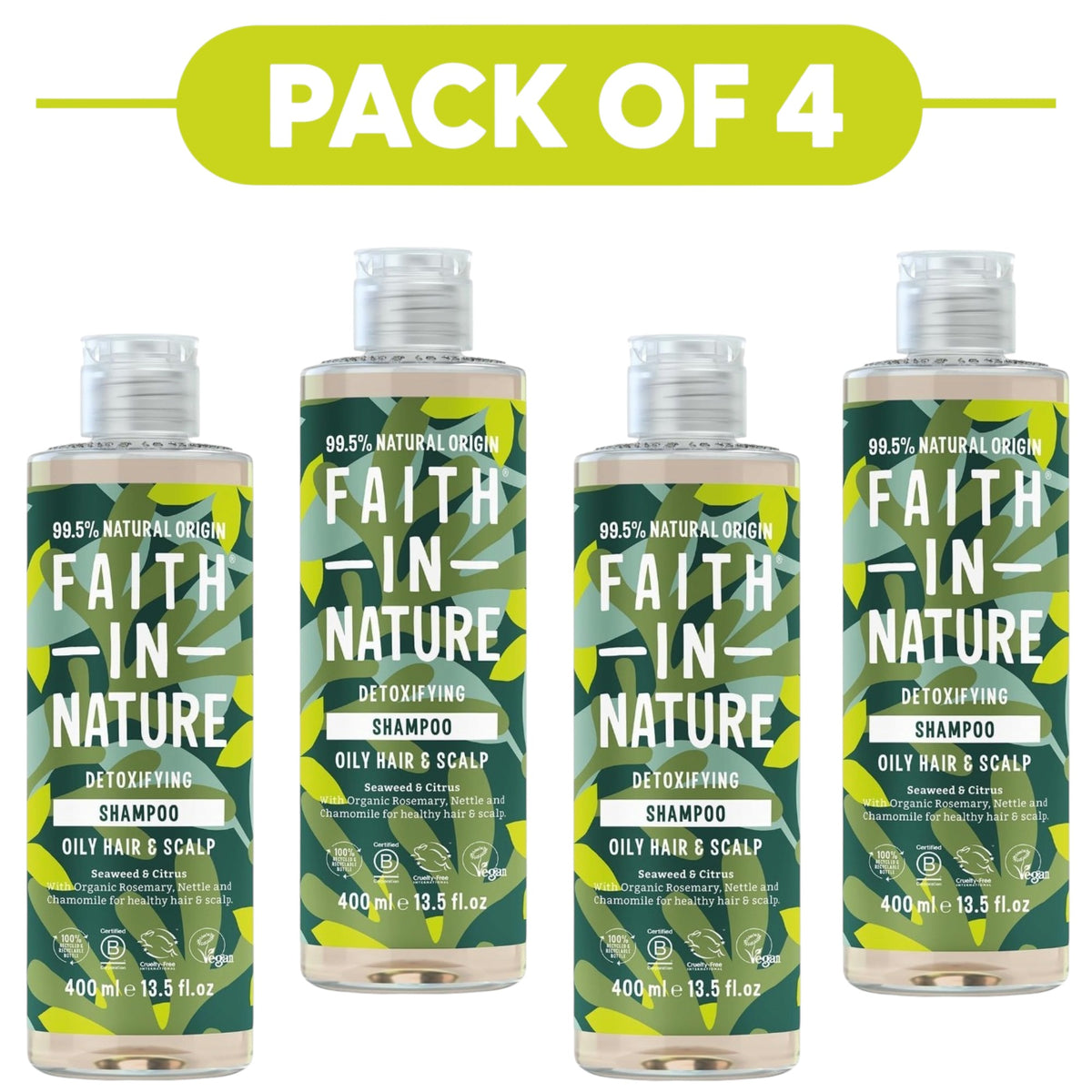 Faith In Nature Seaweed & Citrus Detoxifying Shampoo 400ml Pack of 4