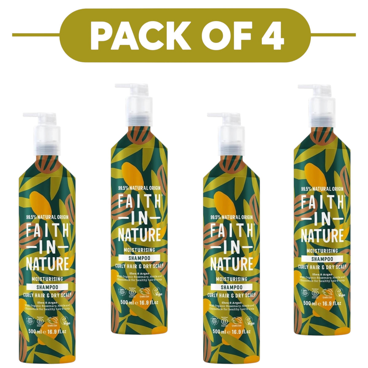 Faith In Nature Shea & Argan Shampoo 500ml Aluminium Bottle Pack of 4