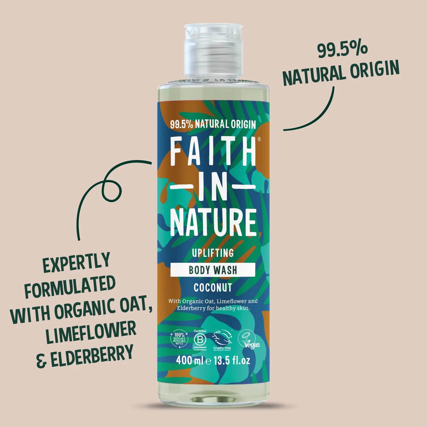 Faith In Nature Uplifting Body Wash Coconut 400ml bottle product information