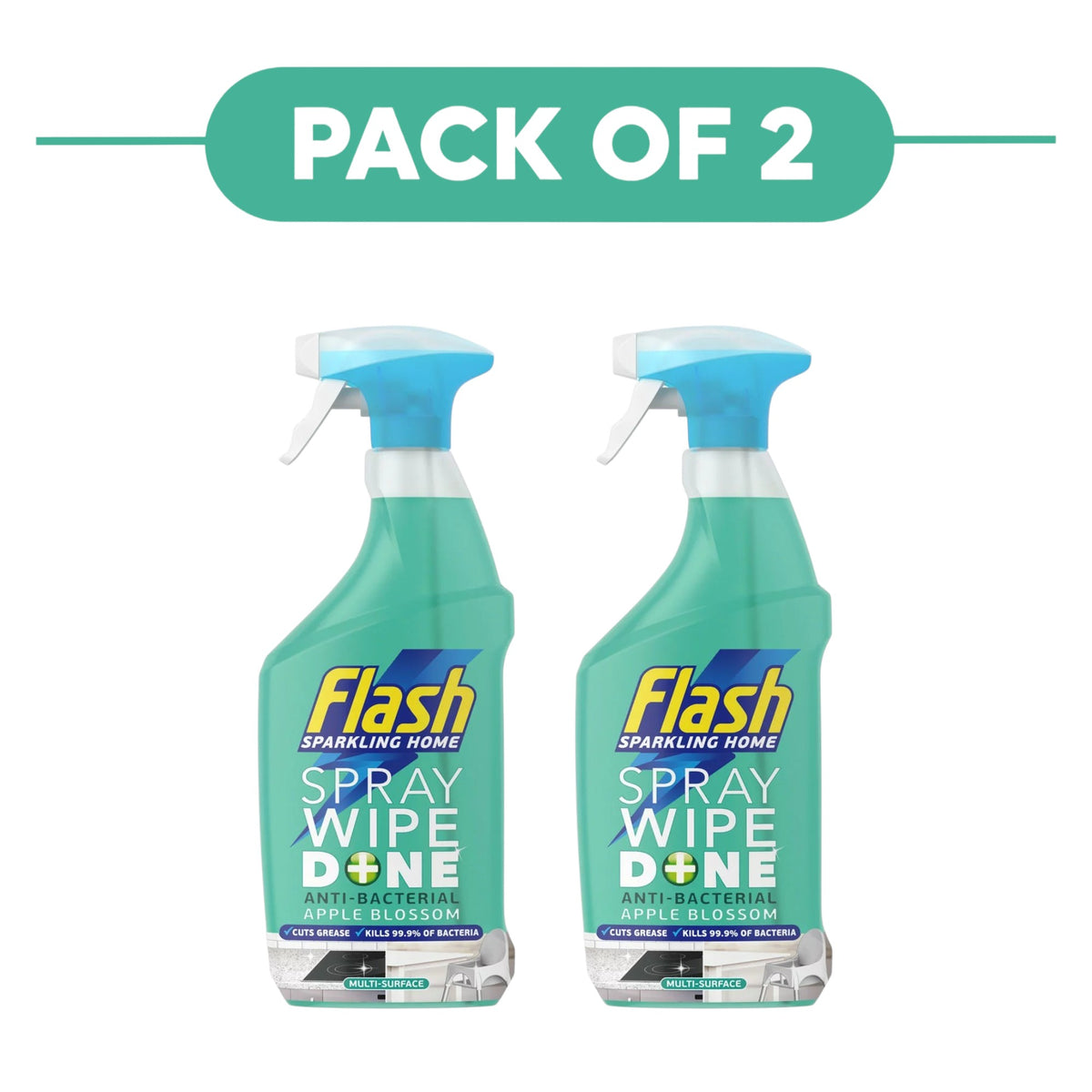 Flash Spray Wipe Apple Blossom Multi Surface Cleaner 800ml Pack of 2
