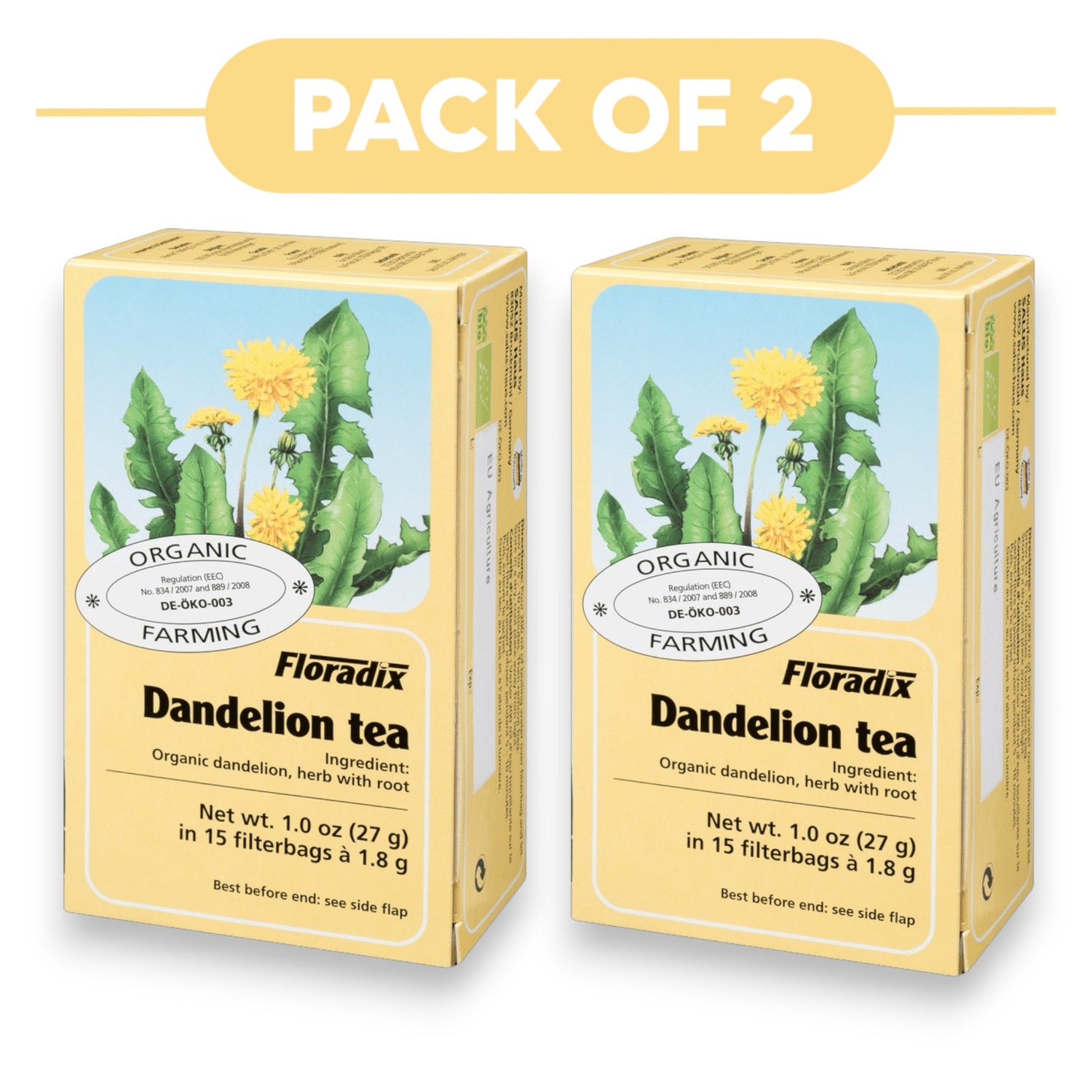 Floradix Organic Dandelion Tea 27g 15 Filterbags Pack of 2
