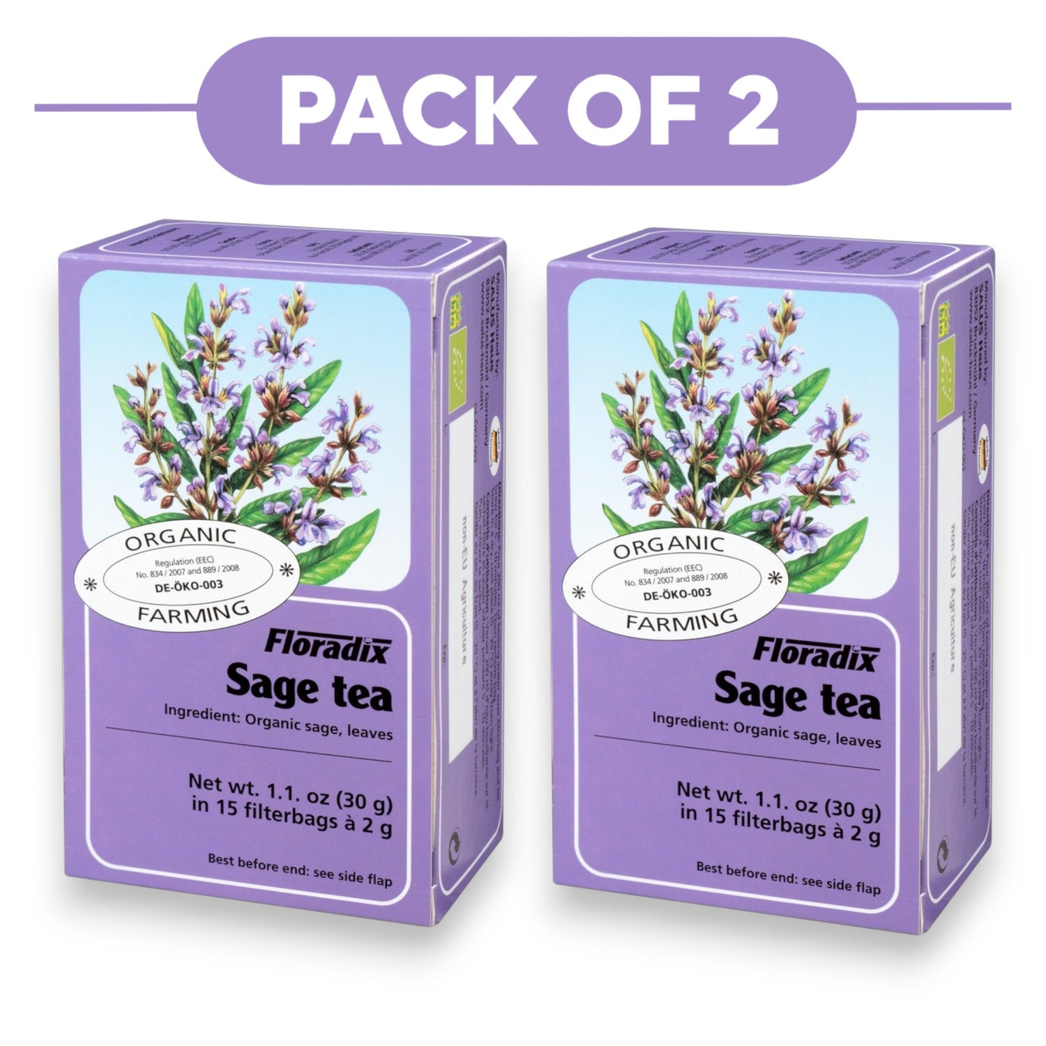 Floradix Organic Sage Tea 15 Tea Bags Pack of 2