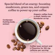 Four Sigmatic high caf ground coffee ingredients and product information panel on packaging