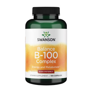 Swanson Balance B-100 Complex high potency B vitamin supplement capsule bottle front label 100 capsules
