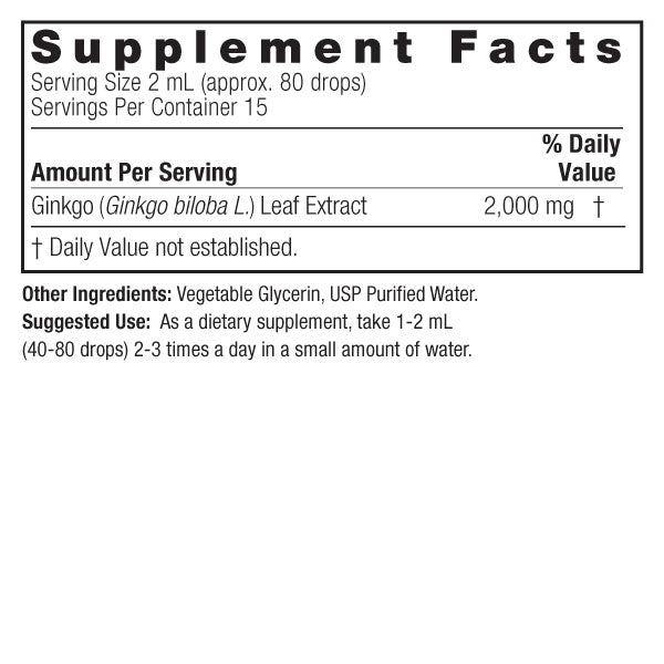 Nature's Answer Alcohol-Free Ginkgo Leaf Extract 30ml supplement facts and directions