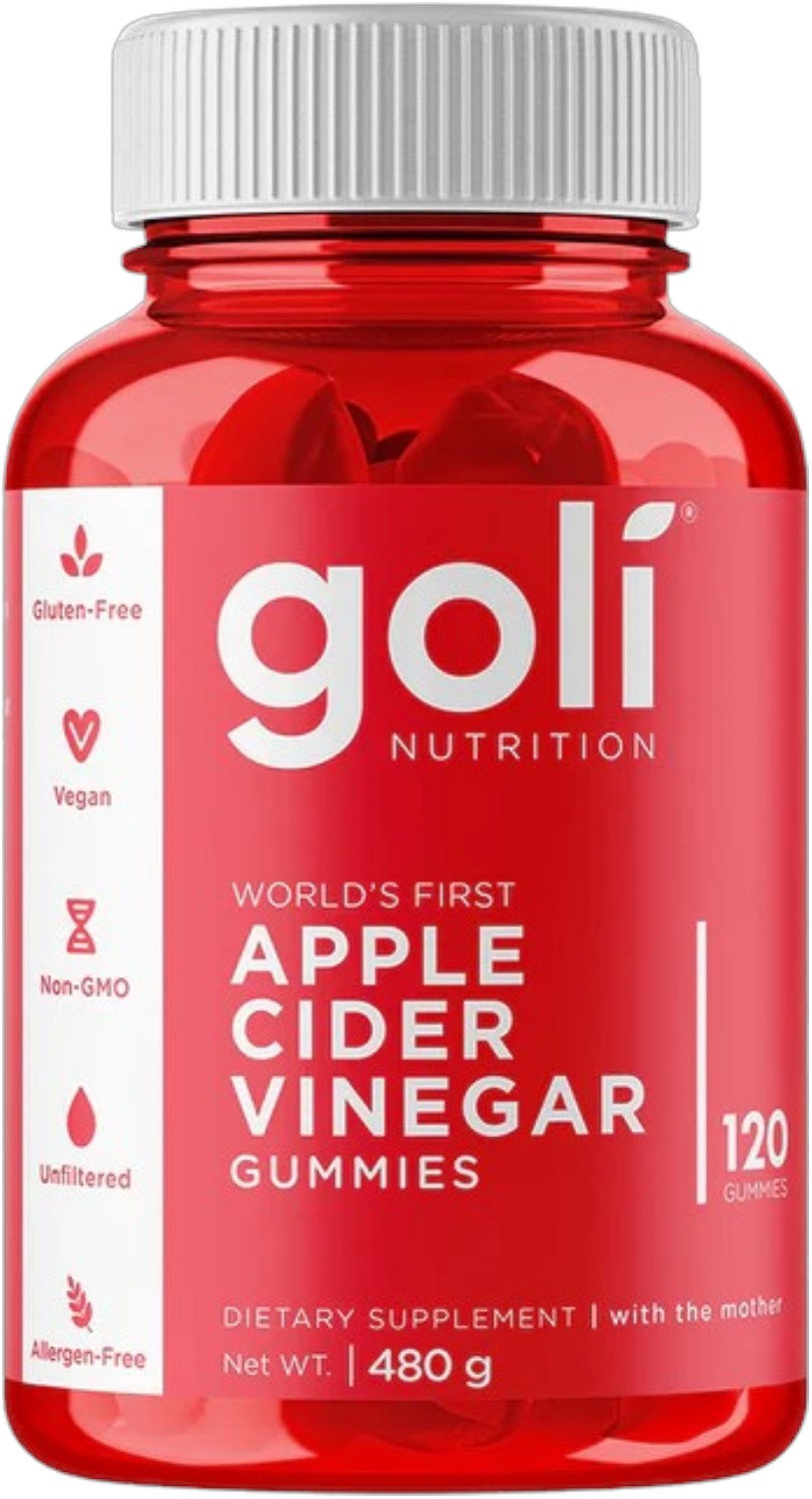 Front Image: Goli Nutrition Apple Cider Vinegar Gummies apple flavour bottle 120 count