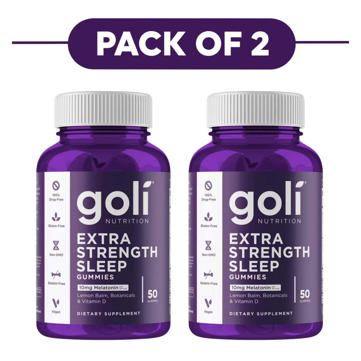 Goli Nutrition Extra Strength Sleep Gummies 10mg Melatonin 50 Count Pack of 2
