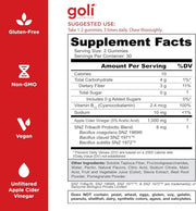 Supplement Facts & Ingredients Image: Goli Apple Cider Vinegar Gummies ingredient label 60 gummies