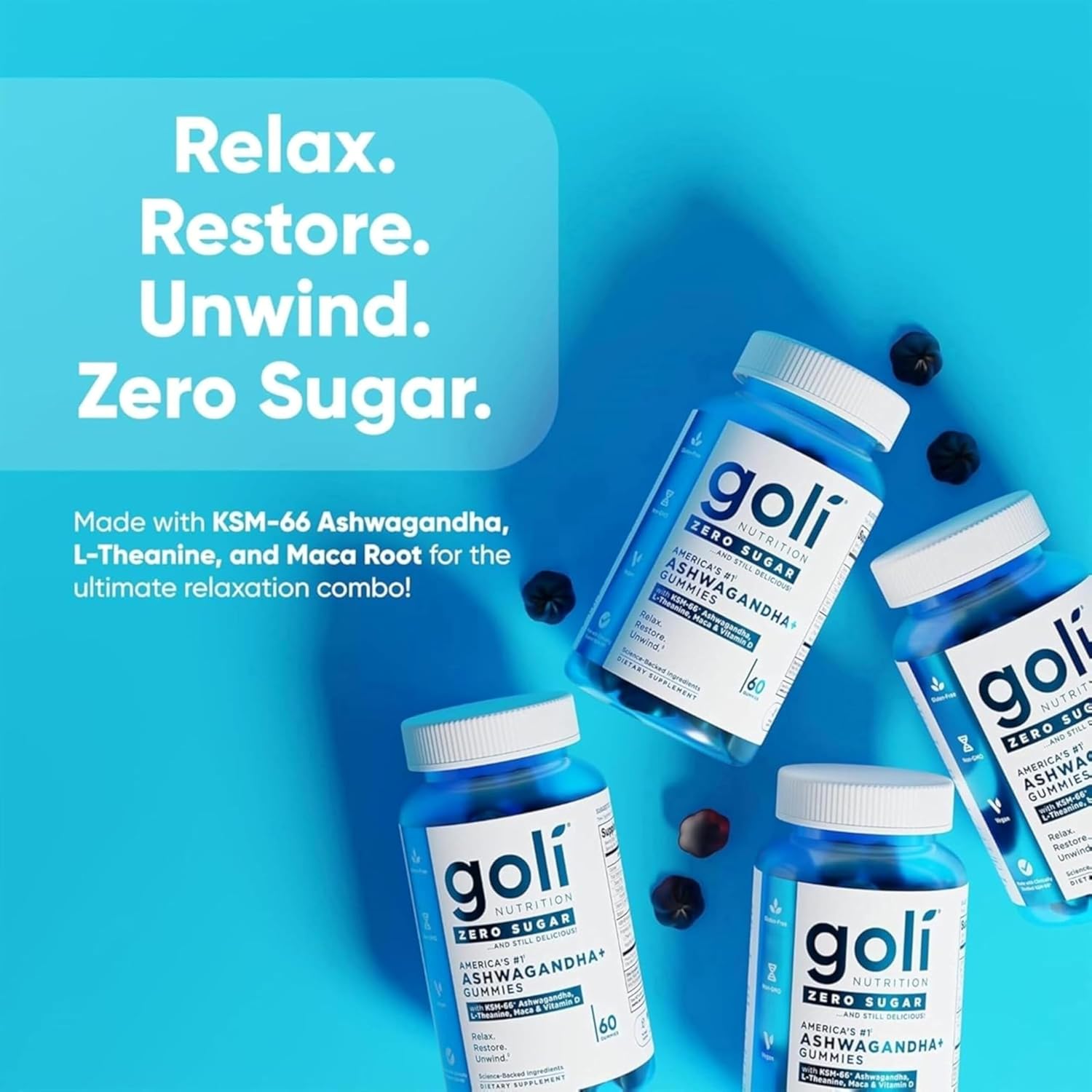 Goli Zero Sugar Ashwagandha Plus Gummies vegan supplement lifestyle image
