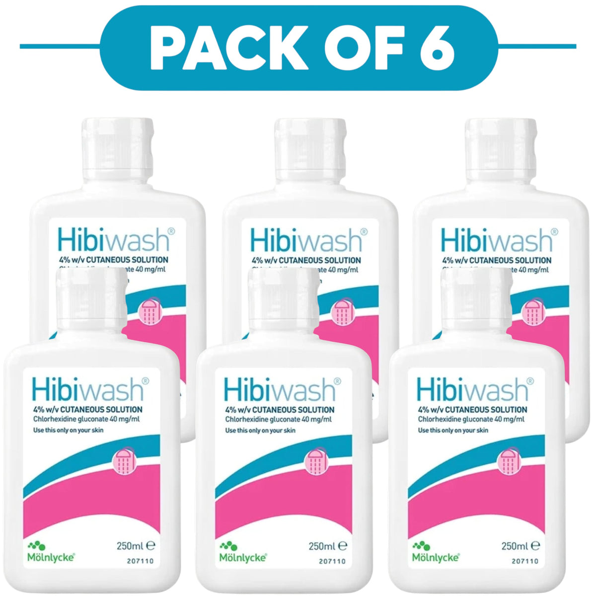 Hibiwash 4% w/v Chlorhexidine Gluconate Cutaneous Solution 250ml Pack of 6