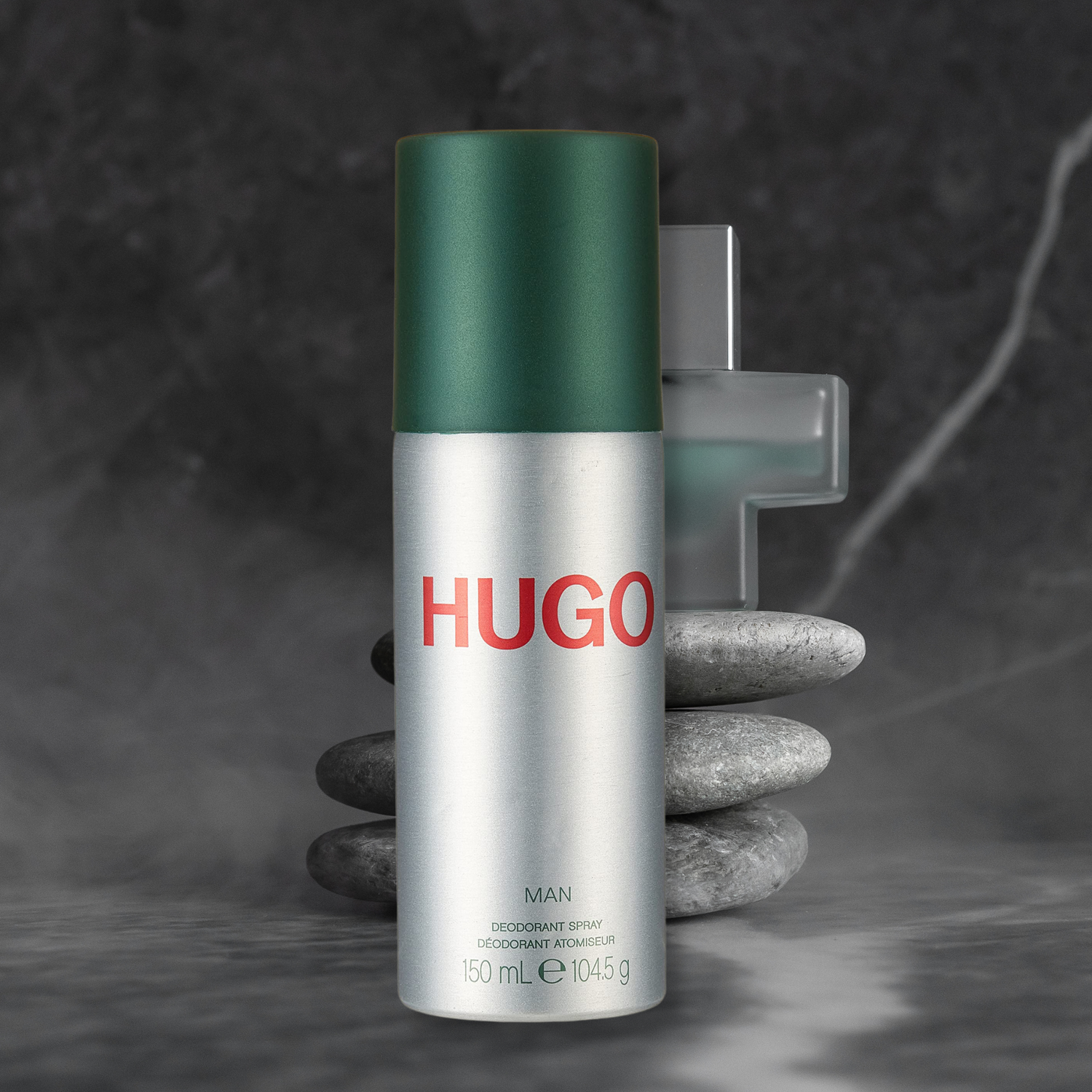 HUGO Man Deodorant Spray 150ml men’s fragrance deodorant front bottle on grey background