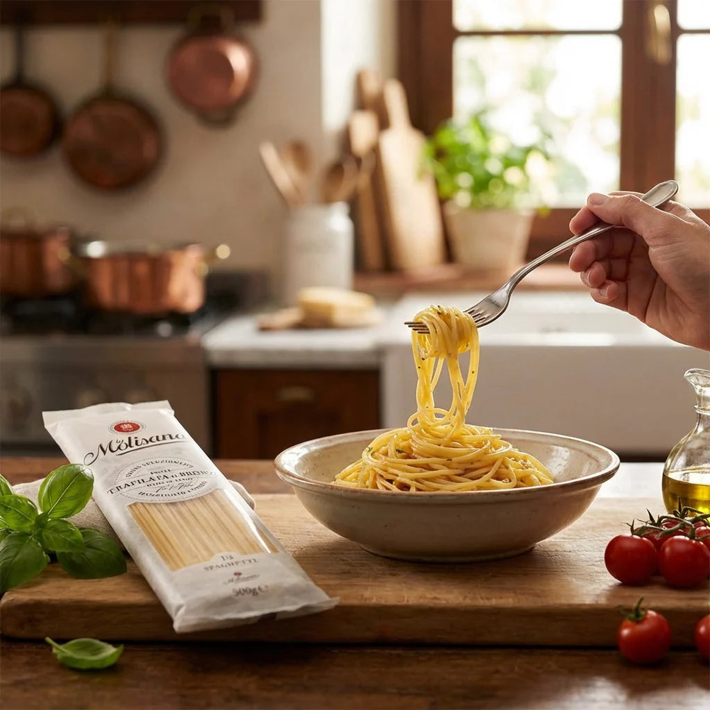 La Molisana Spaghetti No.15 Italian pasta prepared meal lifestyle image
