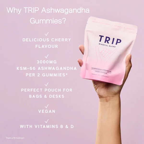 TRIP ashwagandha gummies ingredients cherry pouch 60 count