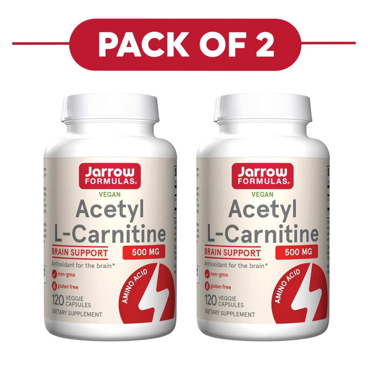 Jarrow Formulas Acetyl L-Carnitine 500mg 120 Veggie Capsules Pack of 2