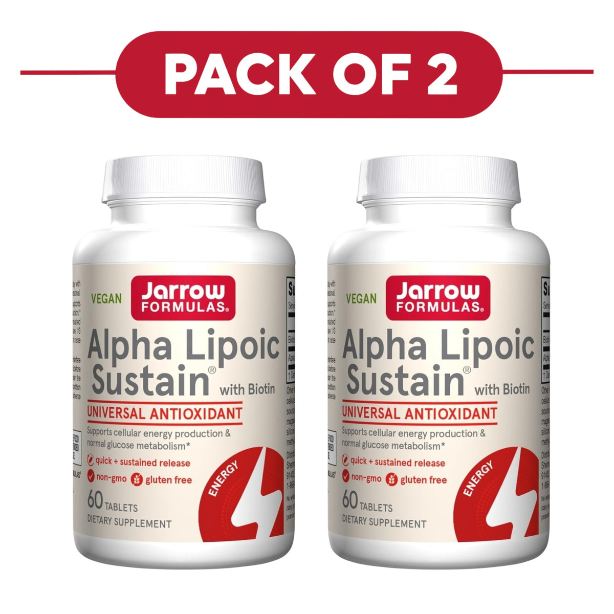 Jarrow Formulas Alpha Lipoic Sustain with Biotin 60 Tablets Pack of 2
