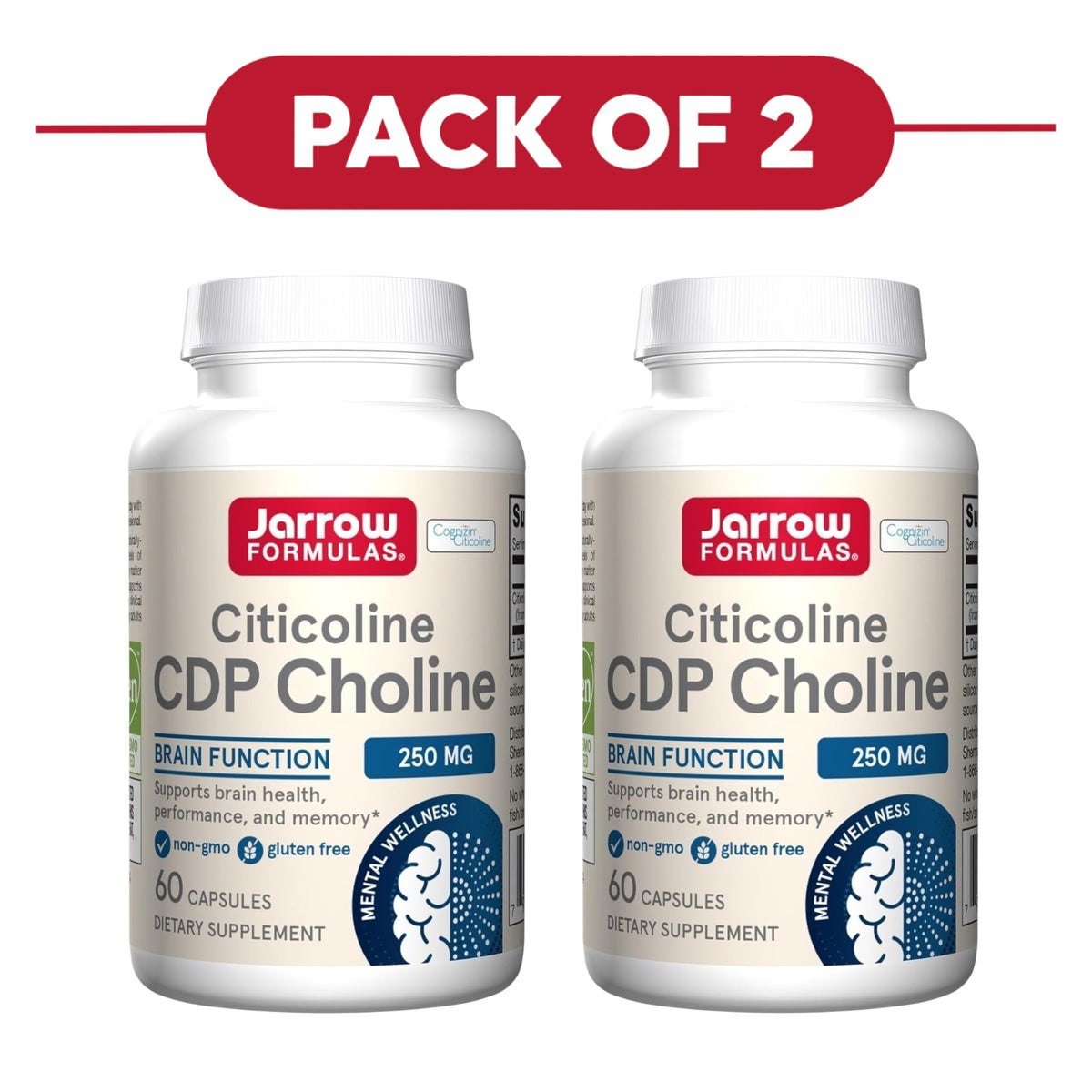 Jarrow Formulas Citicoline CDP Choline 250mg 60 Capsules Pack of 2