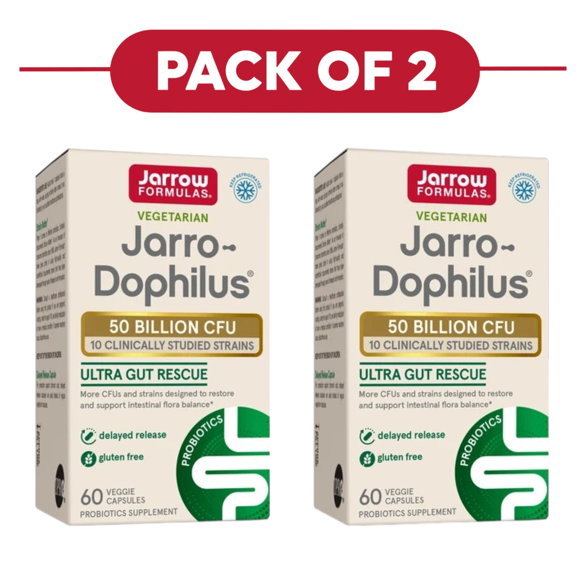 Jarrow Formulas Jarro-Dophilus 50 Billion CFU 60 Veggie Capsules Pack of 2