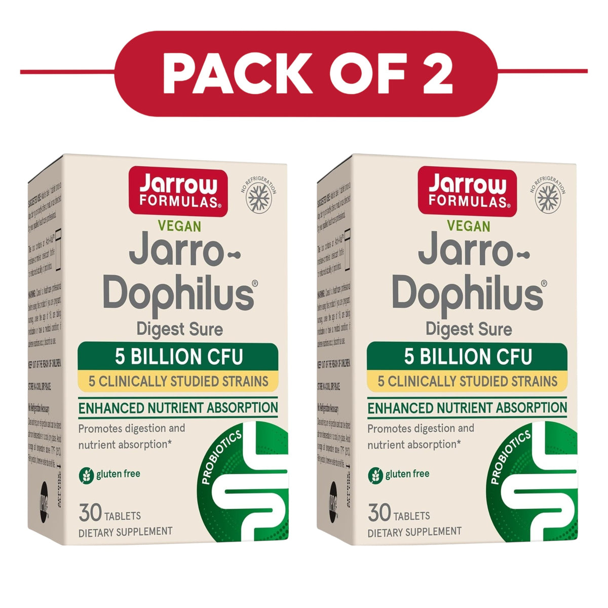 Jarrow Formulas Jarro-Dophilus Digest Sure 5 Billion CFU 30 Tablets Pack of 2