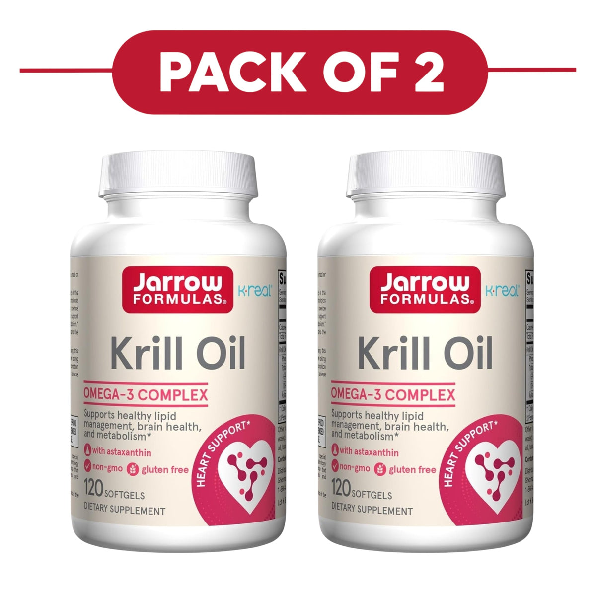 Jarrow Formulas Krill Oil Omega-3 Complex 120 Softgels Pack of 2