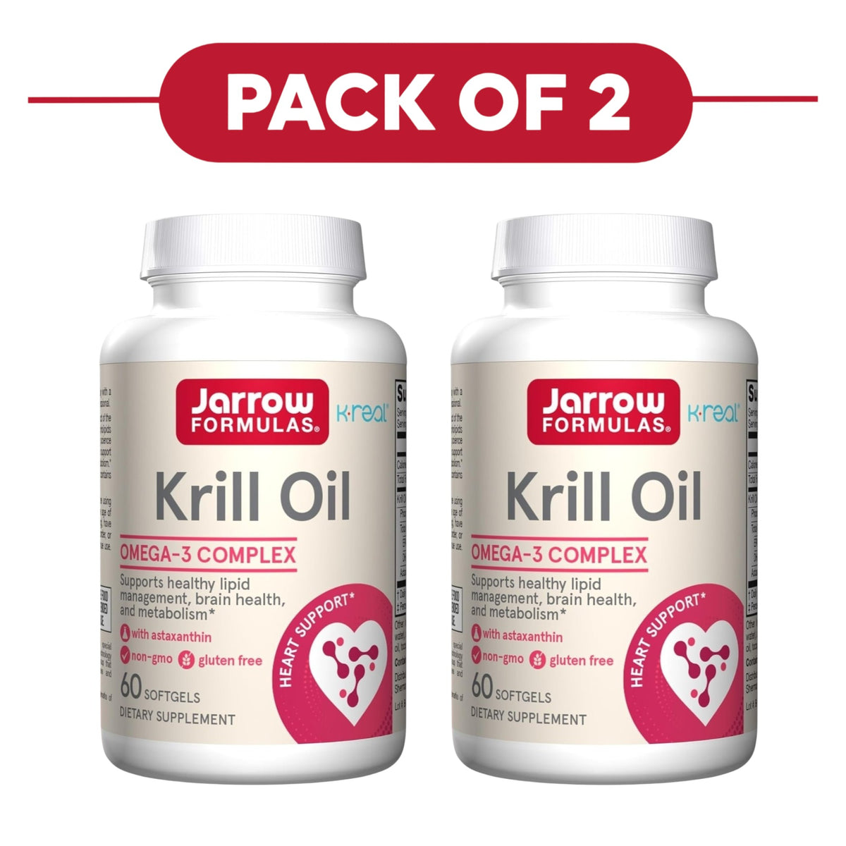 Jarrow Formulas Krill Oil Omega-3 Complex 60 Softgels Pack of 2