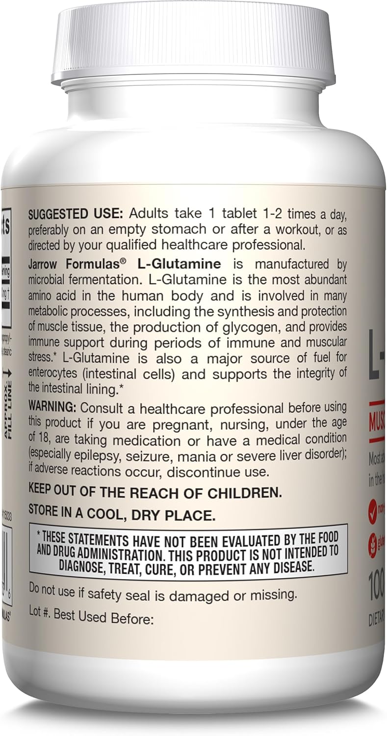 How to Use Image: Jarrow Formulas l glutamine 1000mg tablets 100 count usage instructions empty stomach