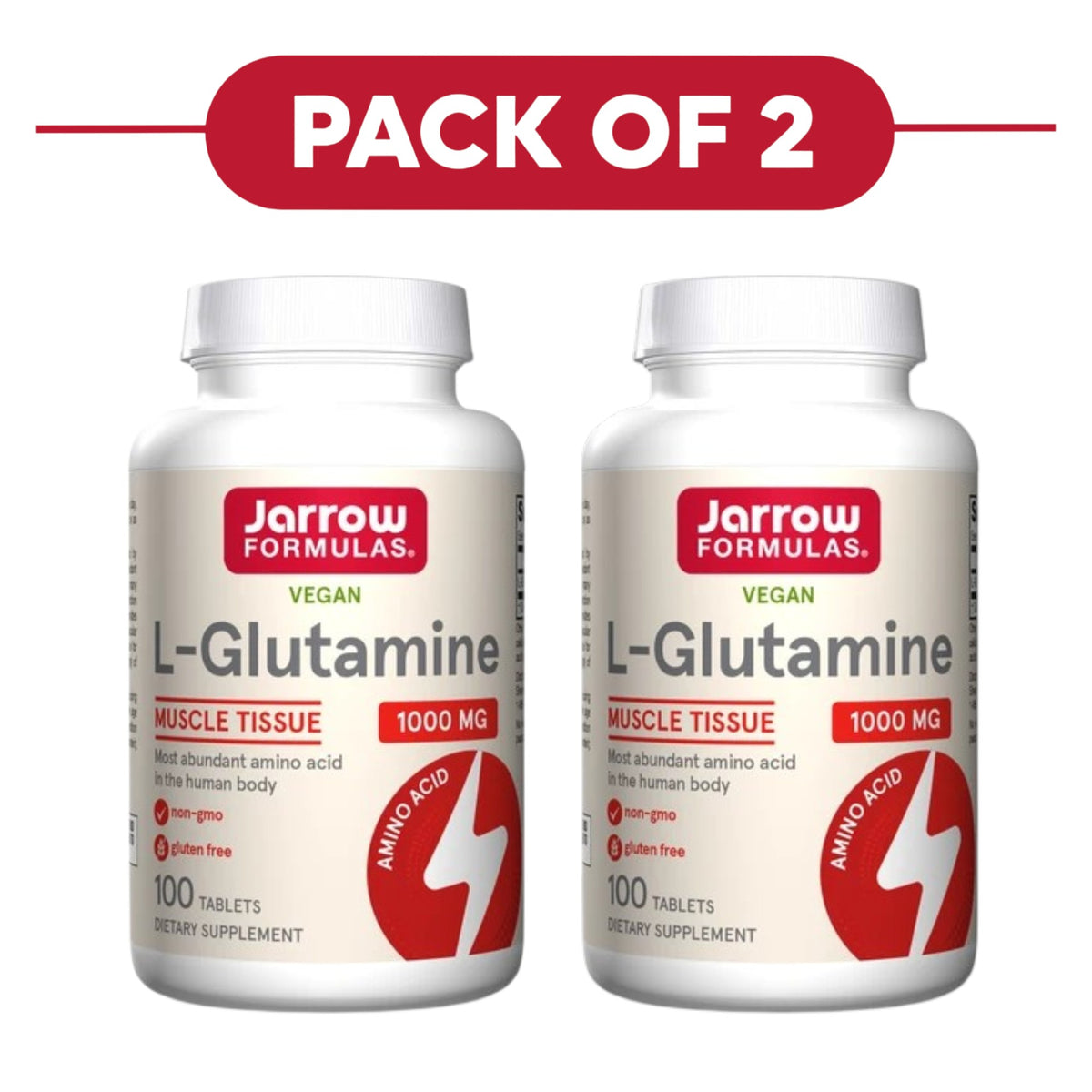Jarrow Formulas L-Glutamine 1000mg 100 Tablets Pack of 2