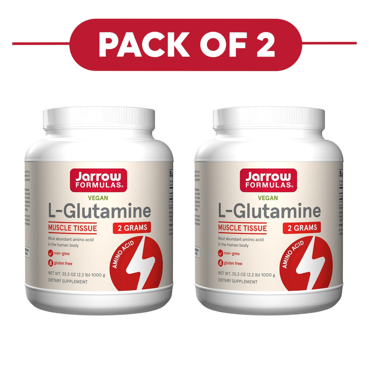 Jarrow Formulas L-Glutamine 2g Powder 1000g Pack of 2