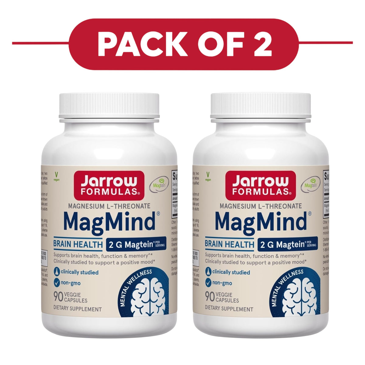 Jarrow Formulas MagMind Magnesium L-Threonate 90 Capsules Pack of 2