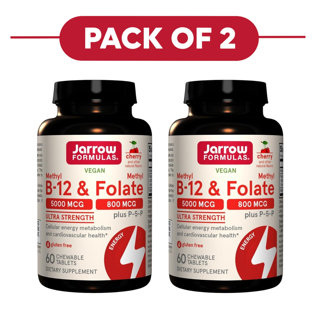Jarrow Formulas Methyl B-12 5000mcg Folate 800mcg 60 Chewable Tablets Pack of 2