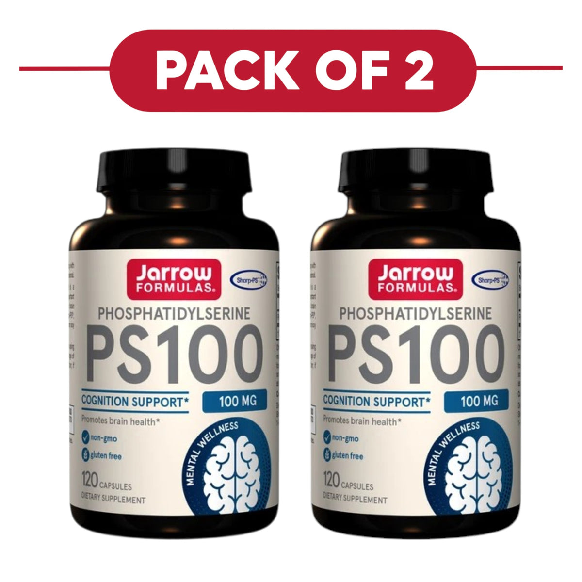 Jarrow Formulas Phosphatidylserine PS100 100mg 120 Capsules Pack of 2