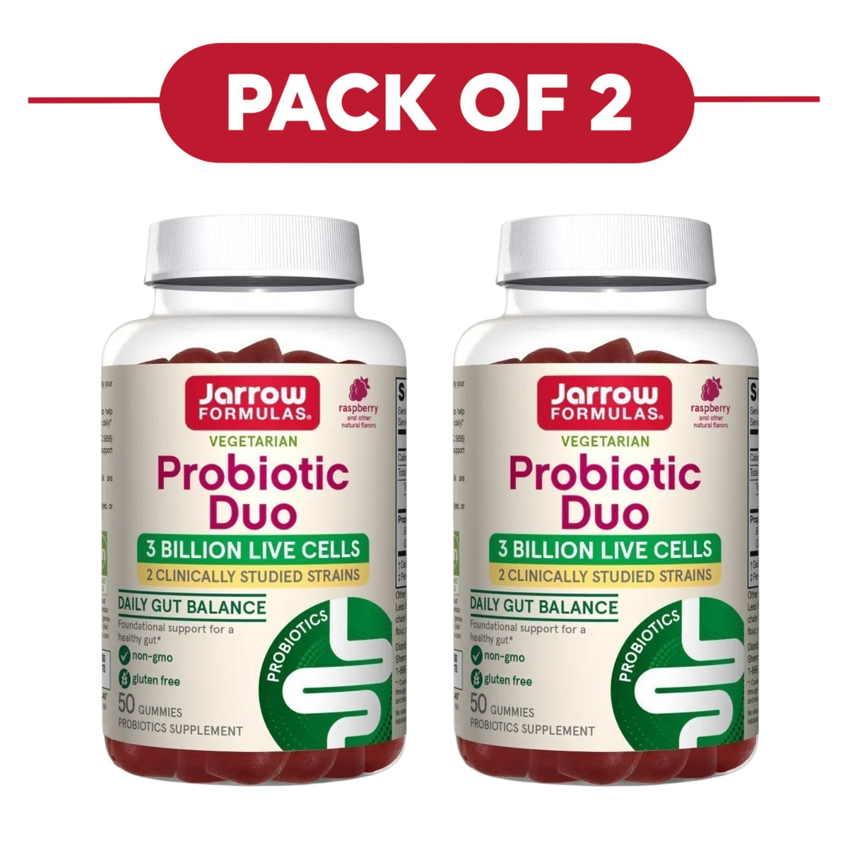 Jarrow Formulas Probiotic Duo 3 Billion Raspberry 50 Gummies Pack of 2