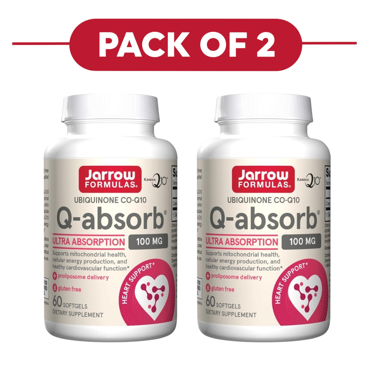 Jarrow Formulas Q-absorb Ubiquinone Co-Q10 100mg 60 Softgels Pack of 2