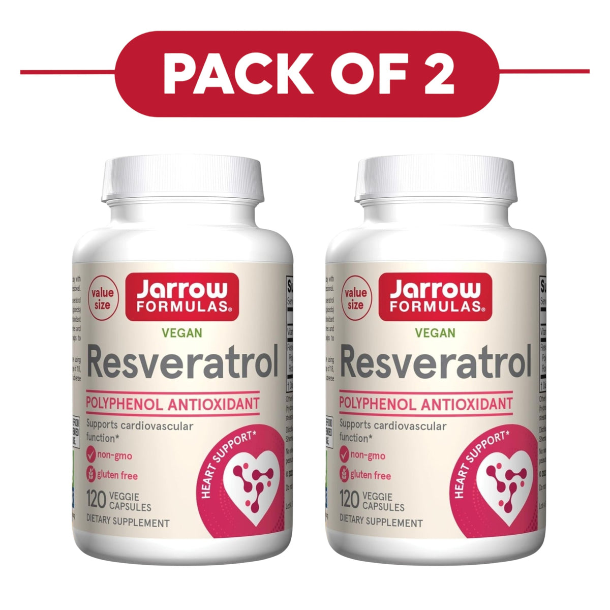 Jarrow Formulas Resveratrol 120 Veggie Capsules Pack of 2