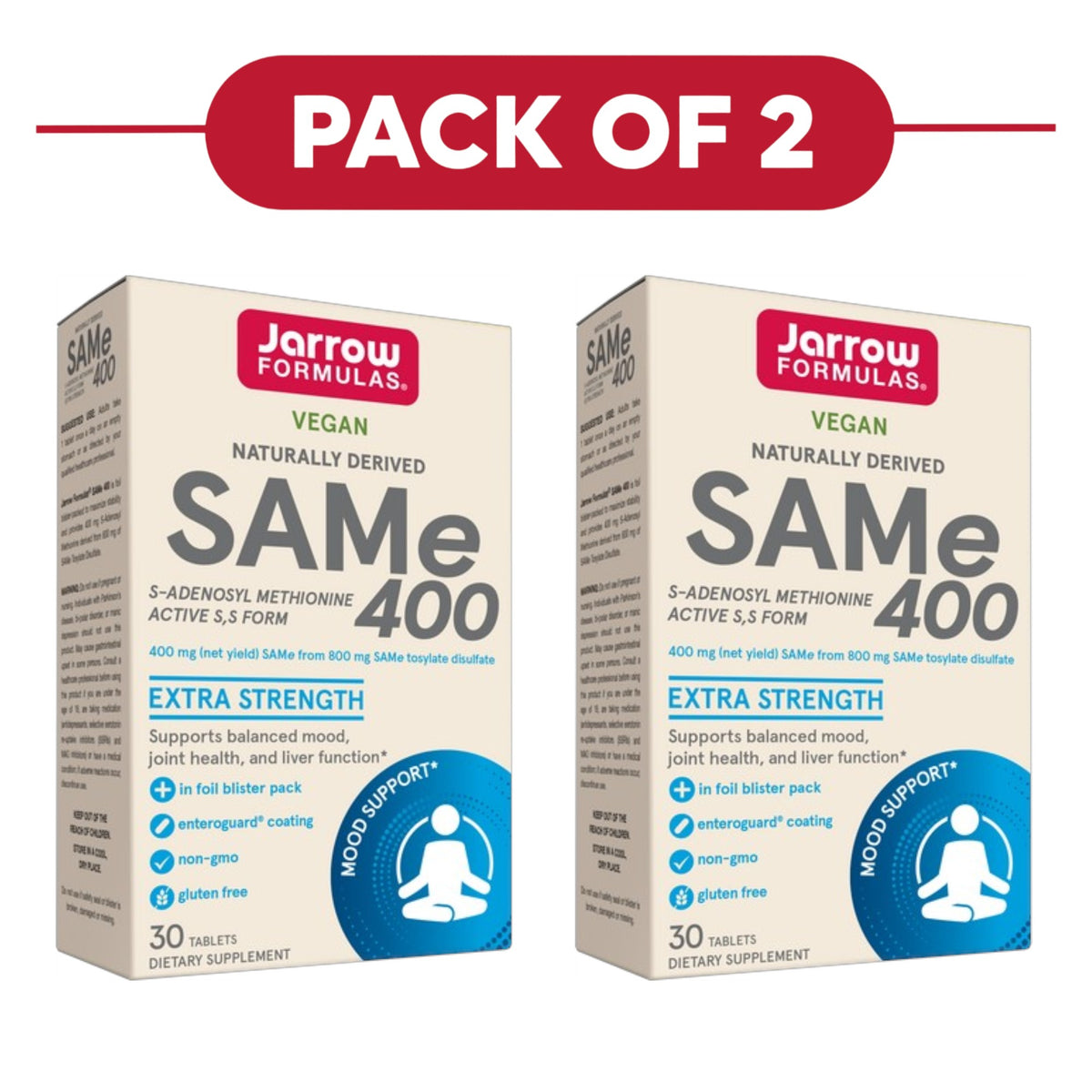 Jarrow Formulas SAMe 400 S-Adenosyl Methionine 30 Tablets Pack of 2