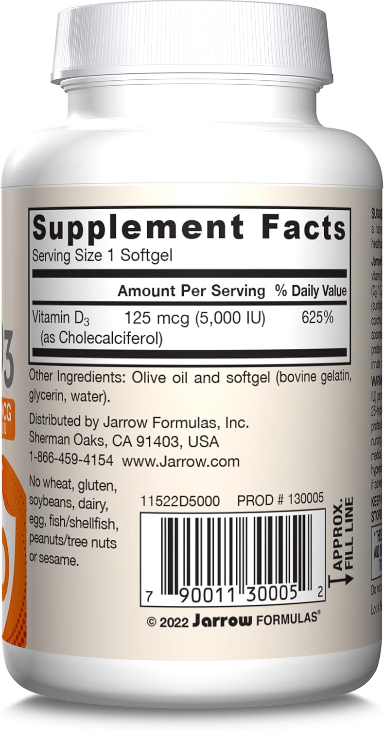Barcode Image: Jarrow Formulas vitamin d3 5000 IU 125mcg softgels 100 count barcode packaging