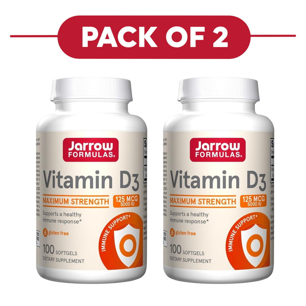Jarrow Formulas Vitamin D3 125mcg 5000IU 100 Softgels Pack of 2