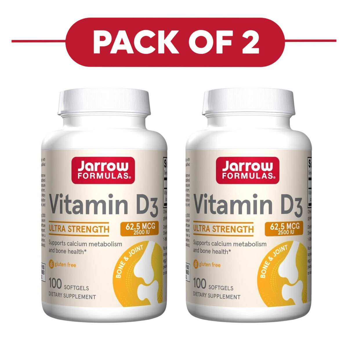 Jarrow Formulas Vitamin D3 62.5mcg 2500 IU 100 Softgels Pack of 2