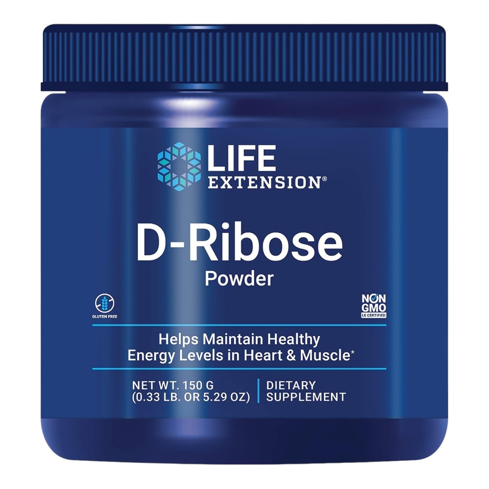 Life Extension D-Ribose Powder dietary supplement tub, no added flavour, 150g