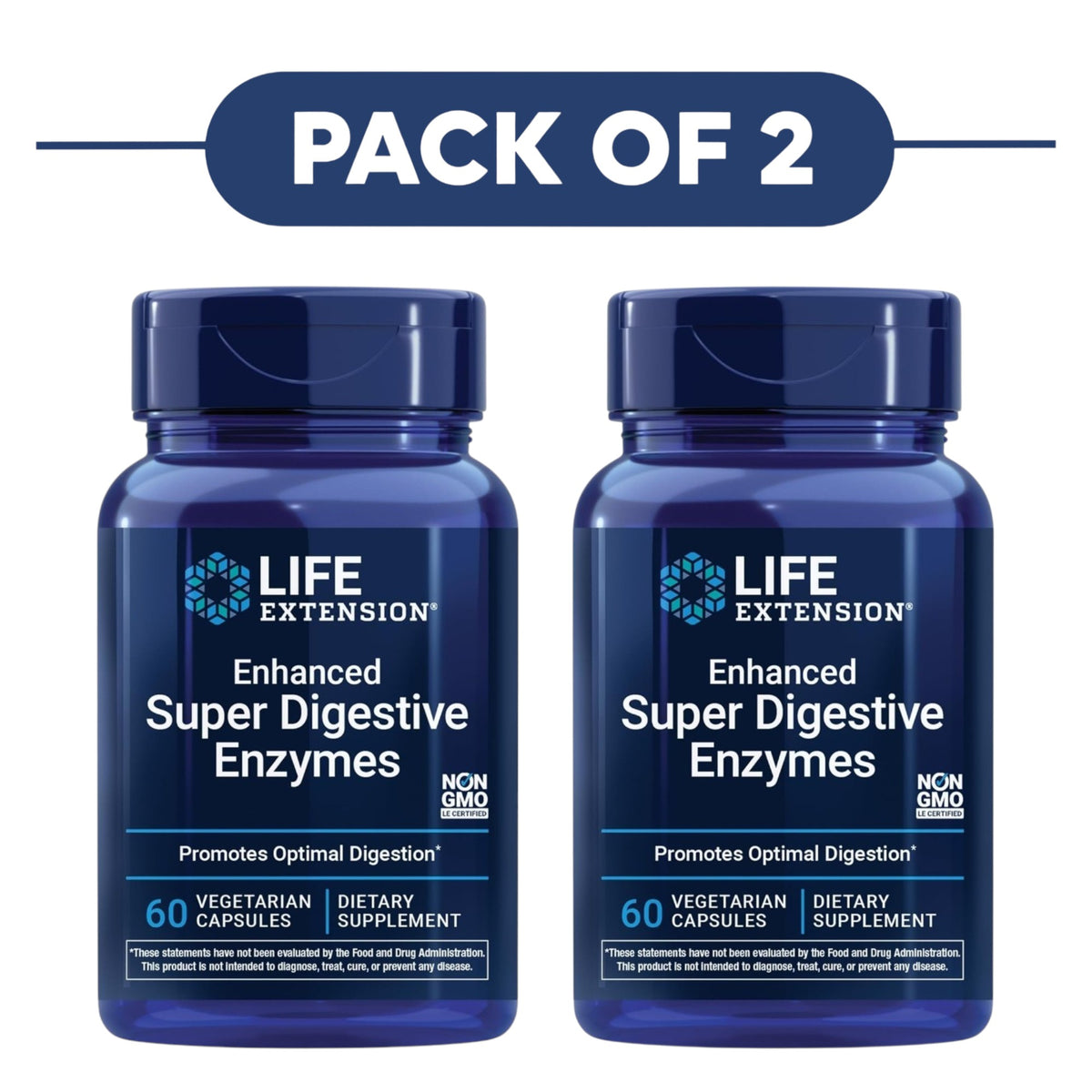 Life Extension Enhanced Super Digestive Enzymes 60 Veg Caps Pack of 2