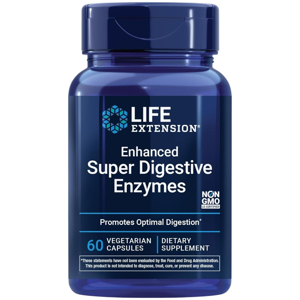 Life Extension Enhanced Super Digestive Enzymes dietary supplement vegetarian capsules, 60 capsules, 140mg enzyme blend