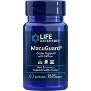 Life Extension MacuGuard with Saffron 60 softgels blue bottle packaging, no flavour, 60 softgels