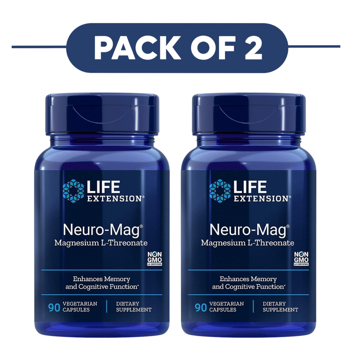Life Extension Neuro-Mag Magnesium L-Threonate 90 Veg Caps Pack of 2