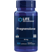 Life Extension Pregnenolone 50mg 100 capsules blue bottle packaging, no flavour, 100 capsules