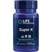 Life Extension Super K Vitamin K2 Plus K1 90 softgels blue bottle packaging, no flavour, 90 softgels