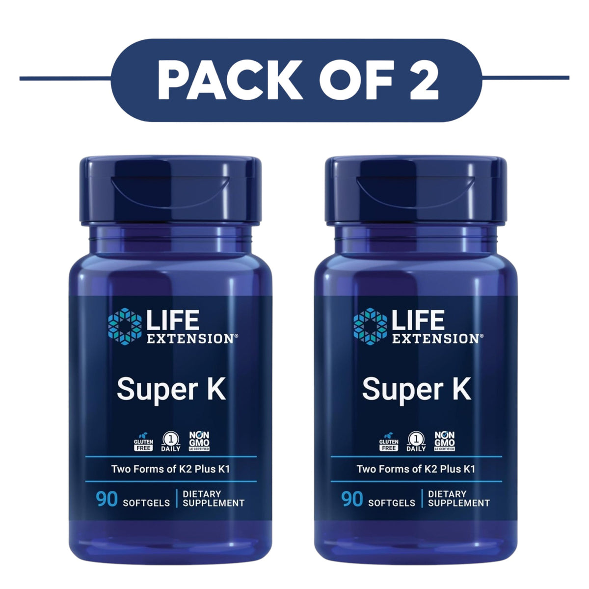 Life Extension Super K Vitamin K2 Plus K1 90 Softgels Pack of 2